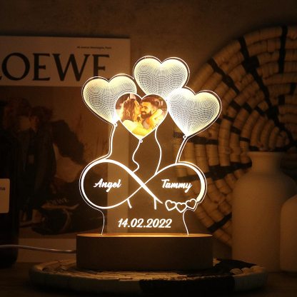 Personalised Heart Balloon Night Light Custom Photo Engraving 2 Names Infinite Love Style Wooden Lamp-Jessemade AU