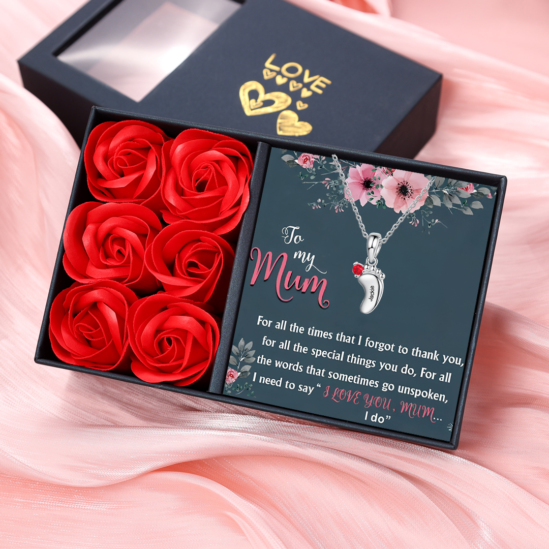 1 Name - To My Mum Baby Feet Necklace Customised with Name & Birthstone Necklace Mother's Day Gifts-Jessemade AU