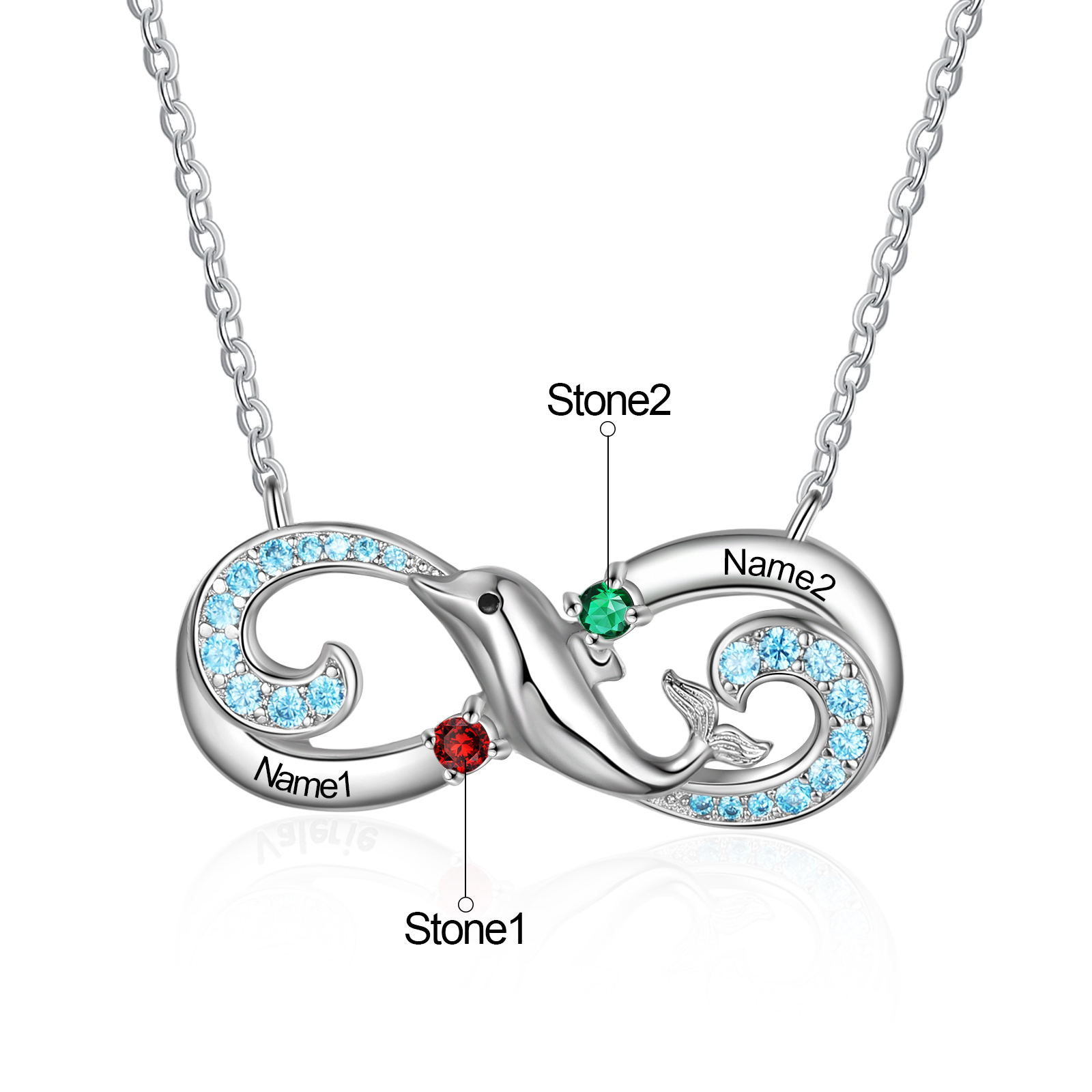 Personalised Infinite Dolphin Necklace With 2 Birthstones Custom Names Best Gift For Her-Jessemade AU