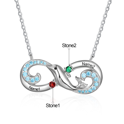 Personalised Infinite Dolphin Necklace With 2 Birthstones Custom Names Best Gift For Her-Jessemade AU