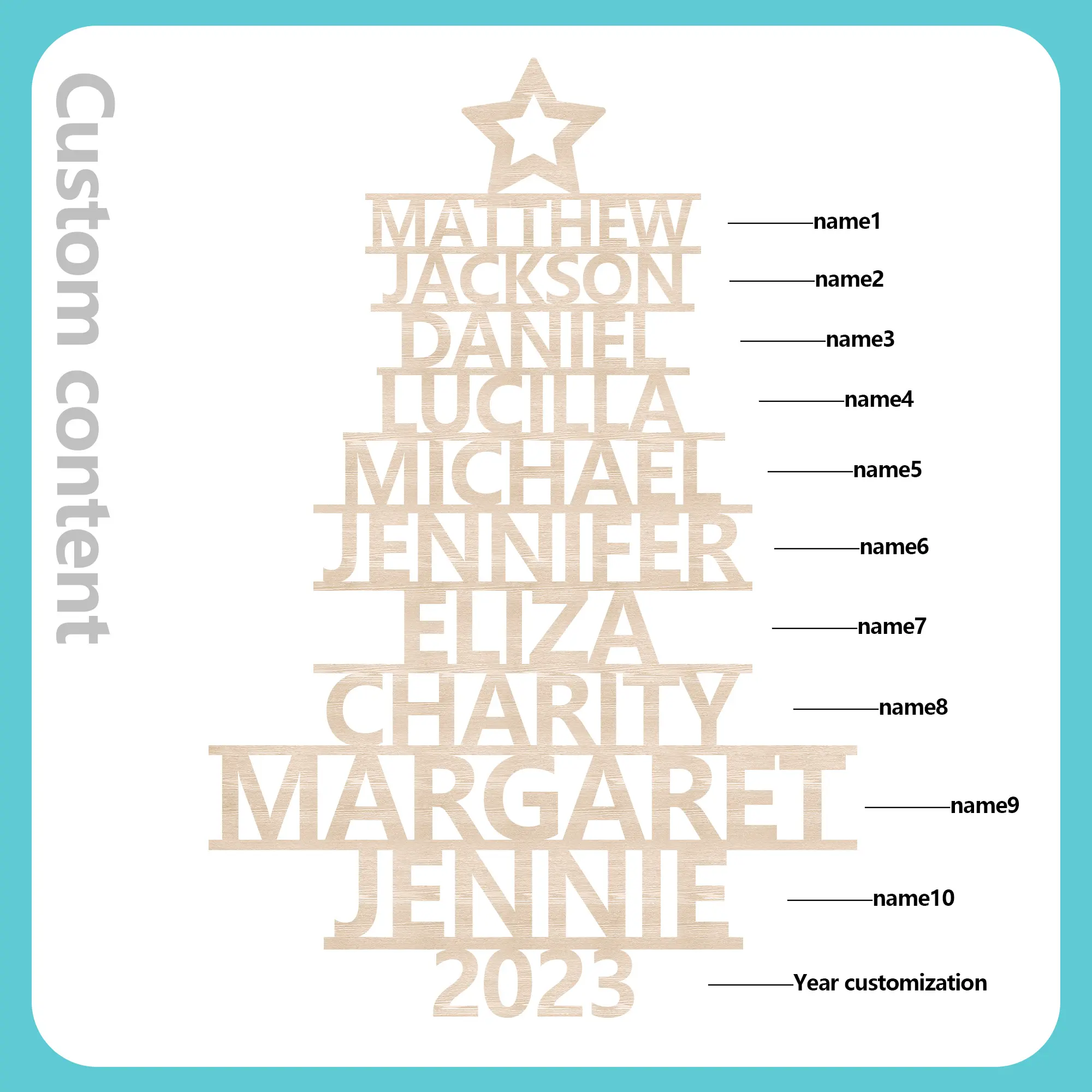 10 Names - Personalised Christmas Tree Ornaments Customised Name Xmas Wooden Decor Gifts for Family Friends-Jessemade AU