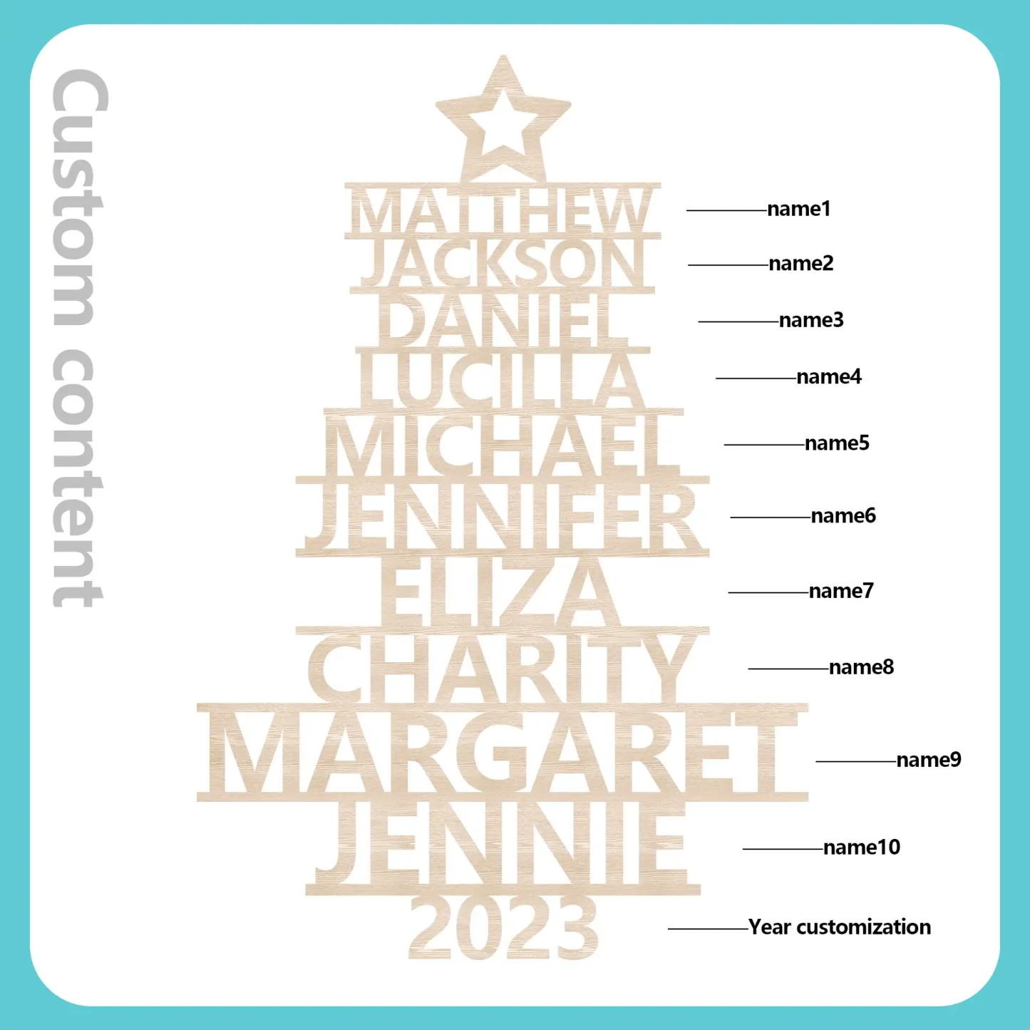 10 Names - Personalised Christmas Tree Ornaments Customised Name Xmas Wooden Decor Gifts for Family Friends-Jessemade AU