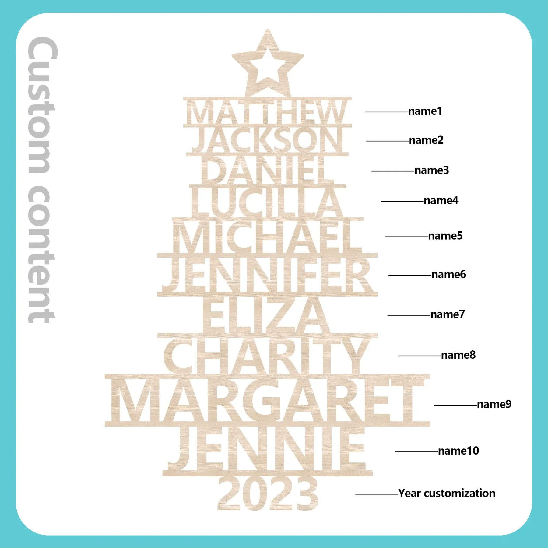 10 Names - Personalised Christmas Tree Ornaments Customised Name Xmas Wooden Decor Gifts for Family Friends-Jessemade AU