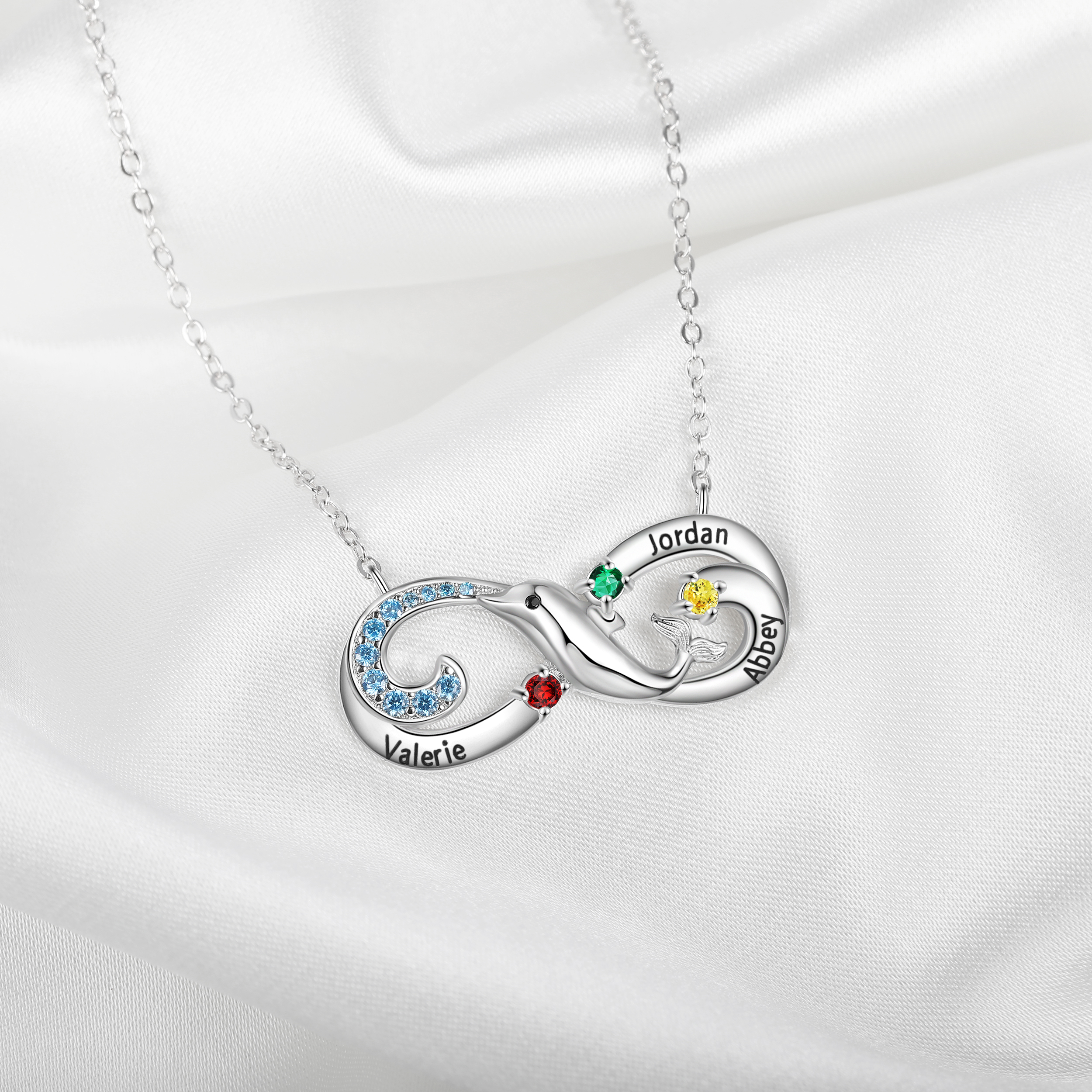 Personalised Infinite Dolphin Necklace With 3 Birthstones Custom Names Best Gift For Her-Jessemade AU