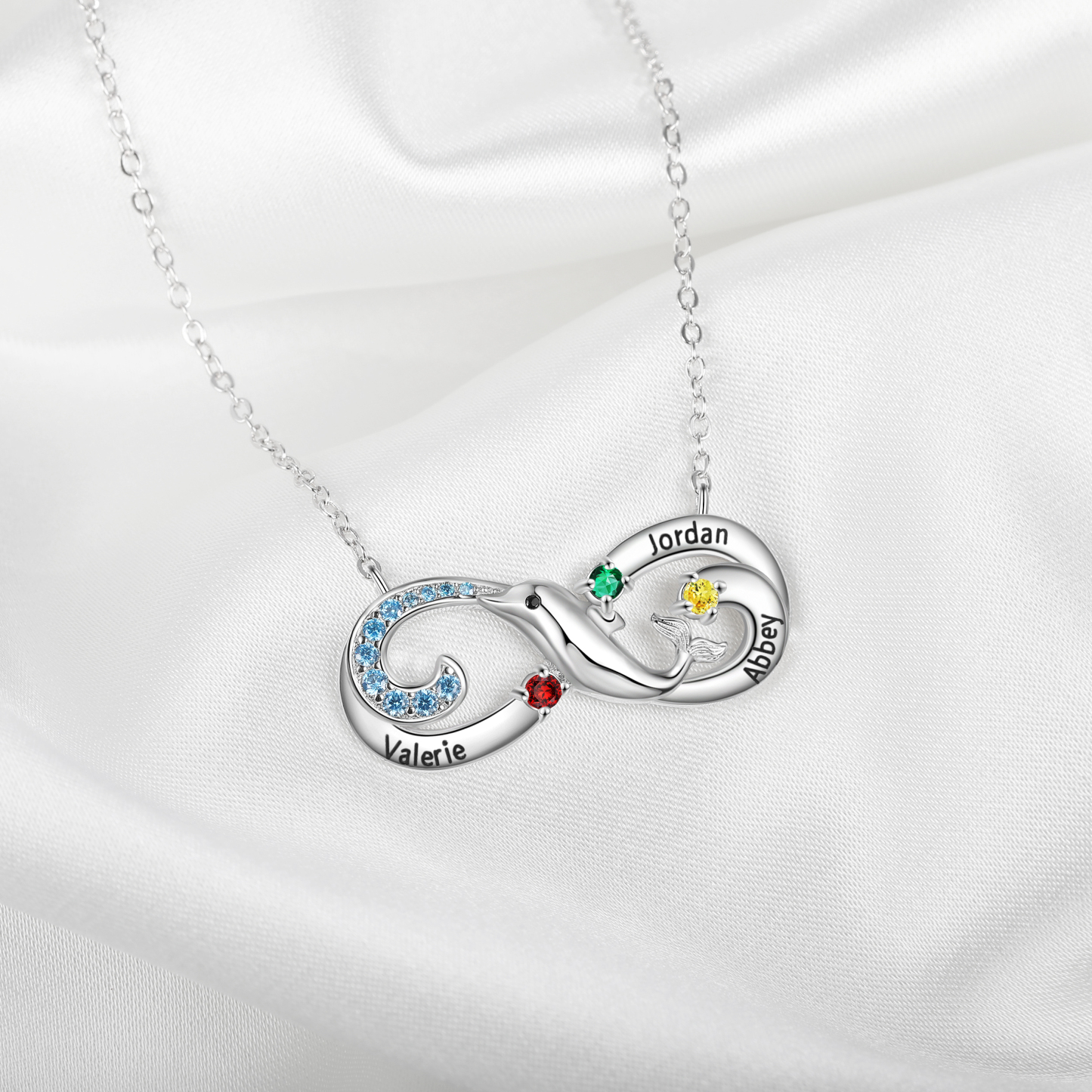 Personalised Infinite Dolphin Necklace With 3 Birthstones Custom Names Best Gift For Her-Jessemade AU