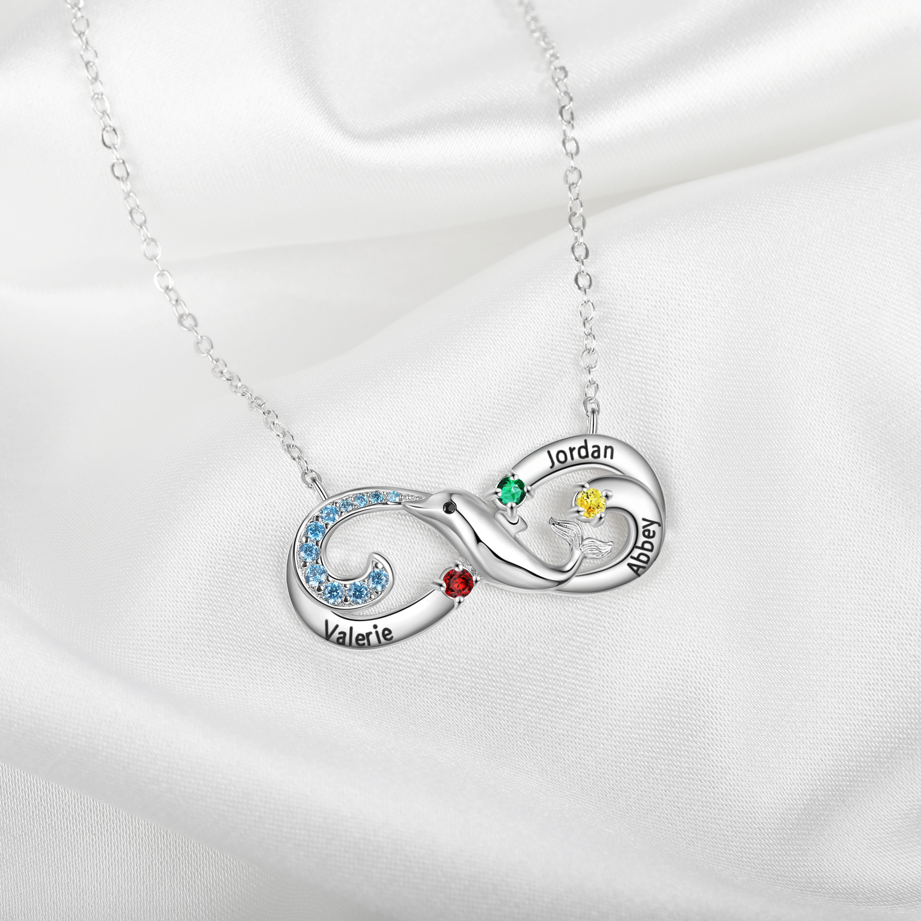 Personalised Infinite Dolphin Necklace With 3 Birthstones Custom Names Best Gift For Her-Jessemade AU