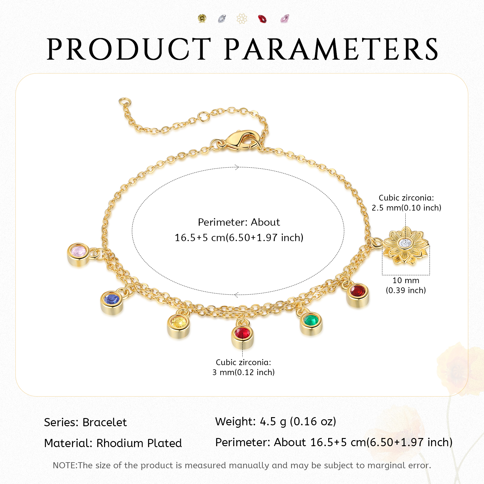 Personalised Women's Bracelet Custom 6 Birthstones Bracelet Gold Adjustable Bracelet Mother's Day Gift for Her-Jessemade AU