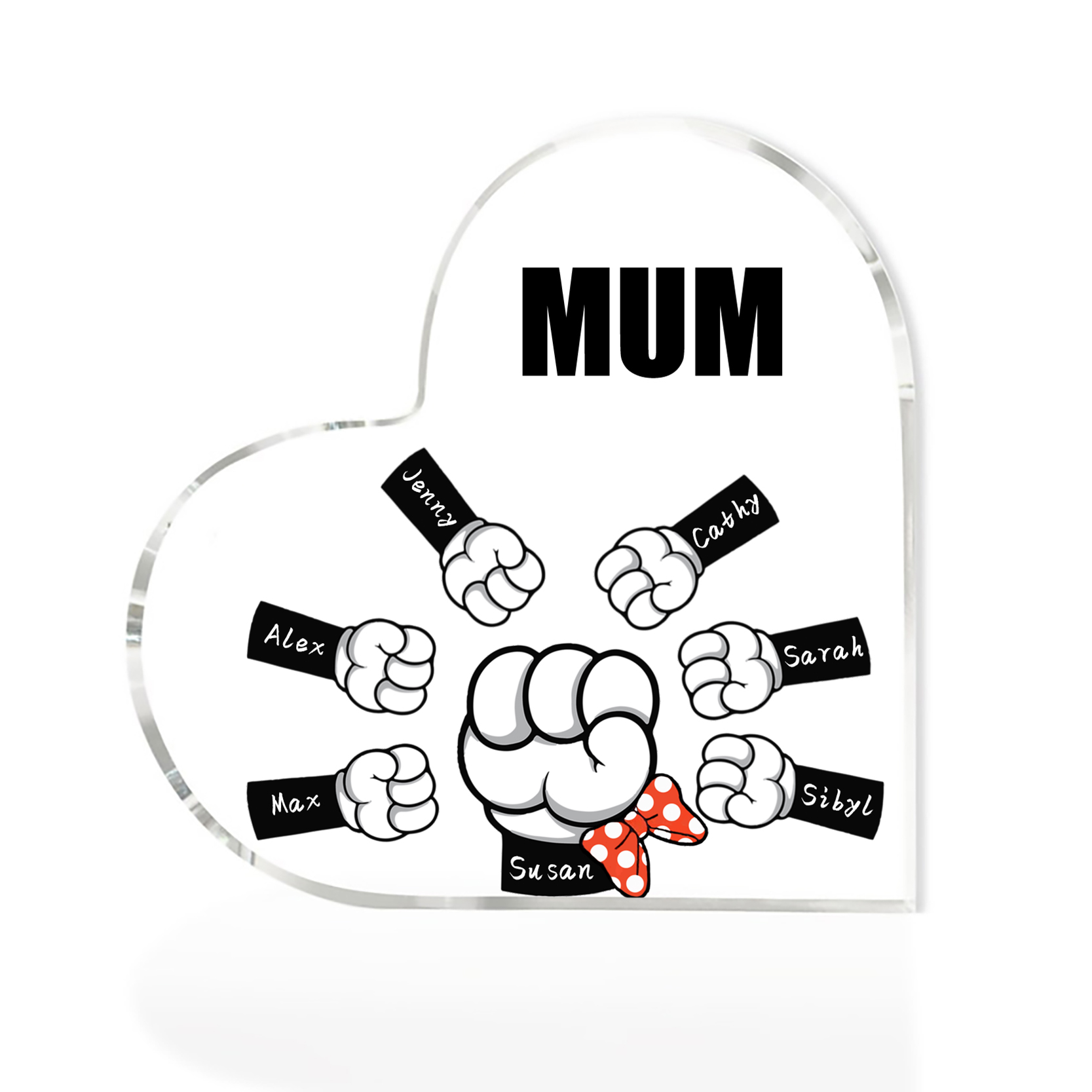 7 Names - Personalised Acrylic Heart Keepsake Custom Name & Text Fist Bump Ornaments Gifts for Family-Jessemade AU