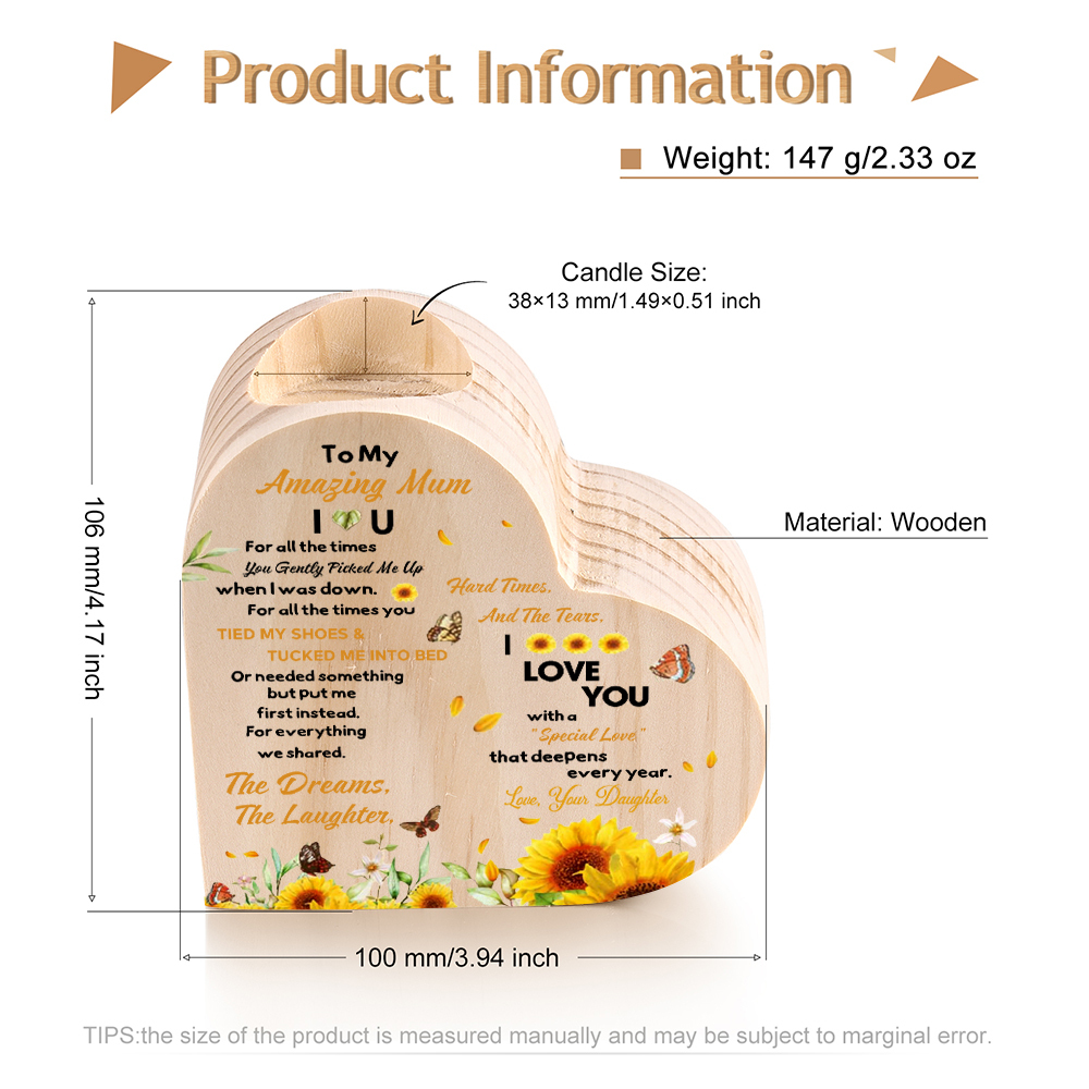 To My Mum - Wooden Heart Candle Holder Flower Candlesticks "picked me up" Gifts For Mother-Jessemade AU