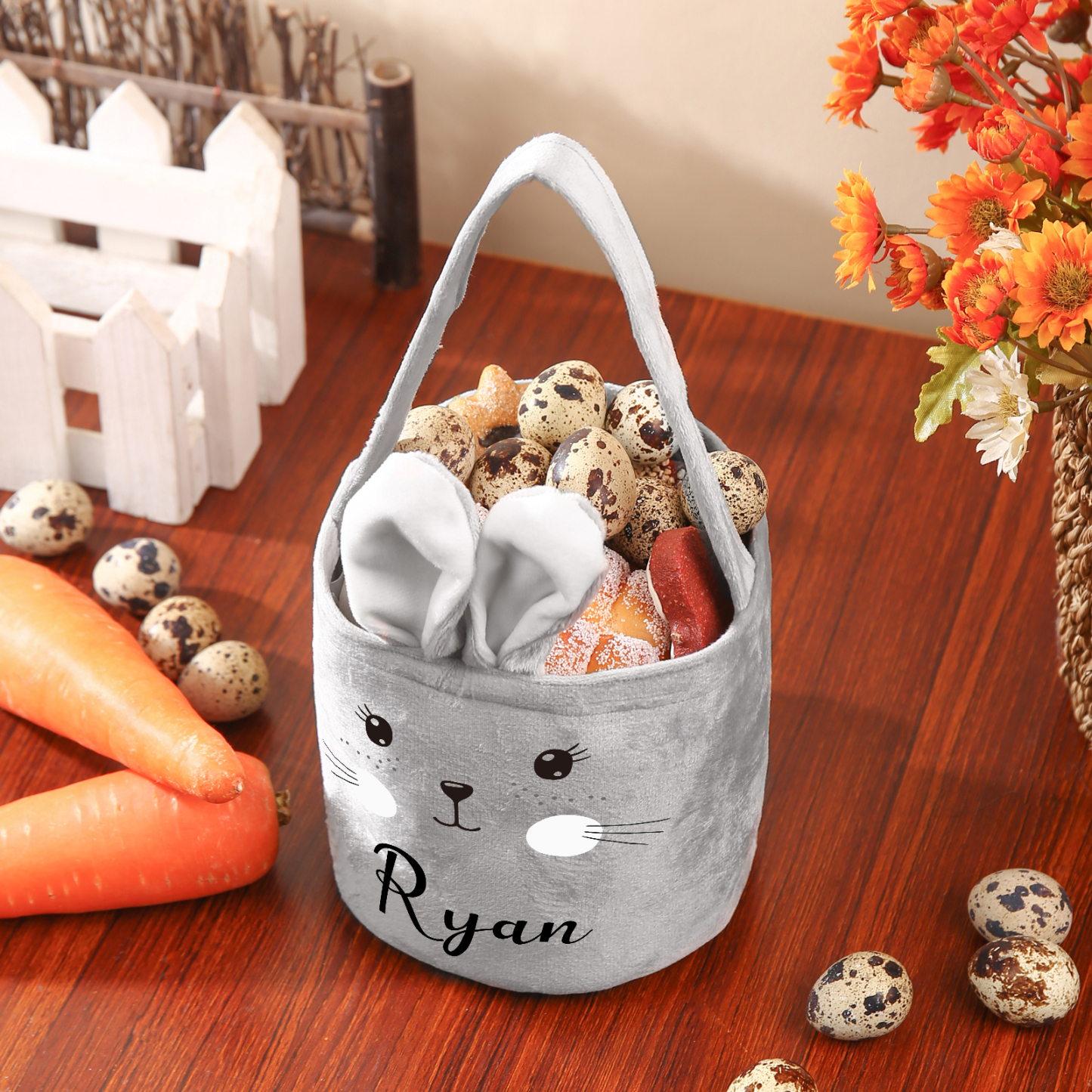 Personalised Bunny Tote Bag Custom Name Bucket Bag Bunny Basket Easter Gifts-Jessemade AU
