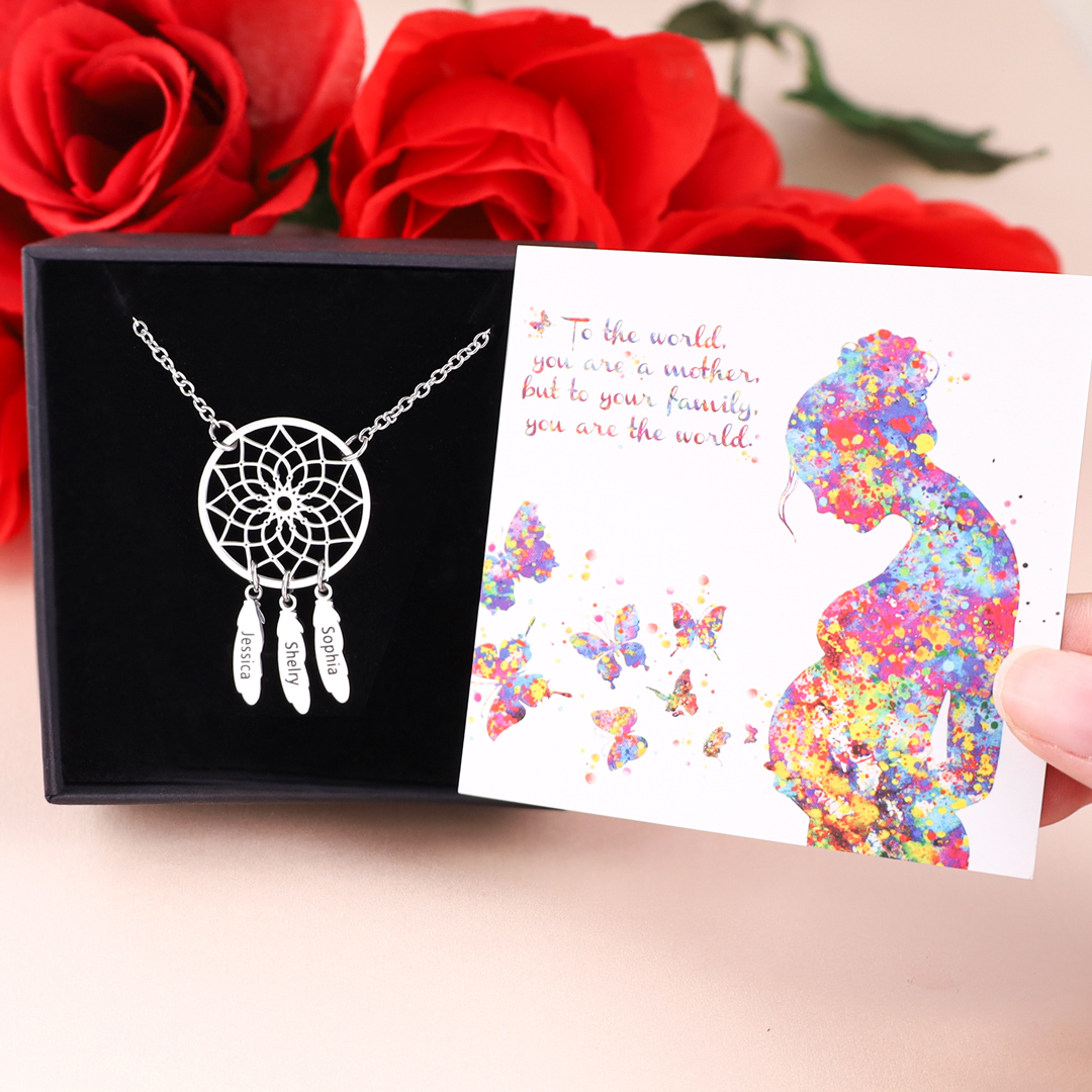 A Set of Customised 3 names Retro Dream Catcher Pendant Necklace-Jessemade AU