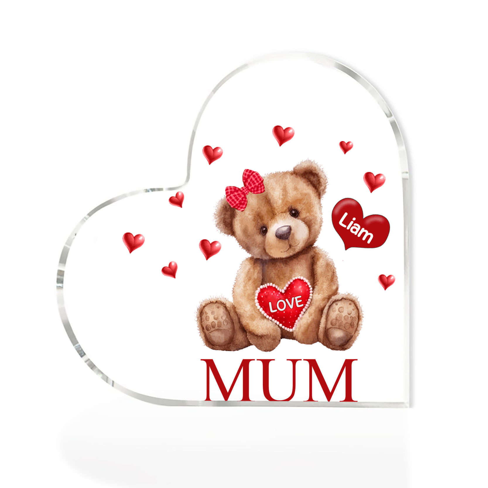 1 Name - Personalised Acrylic Heart Keepsake Custom 2 Texts Teddy Bear Ornaments Gifts for Grandma/Mother-Jessemade AU