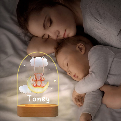 Personalised Bear and Moon Night Light Custom Name LED Lamp Baby Gift for Kids-Jessemade AU