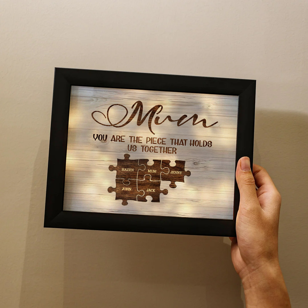 Personalised Mum Puzzle Picture Frame With Light Custom 5 Names Decor Gifts For Mother - You are the piece that holds us together-Jessemade AU