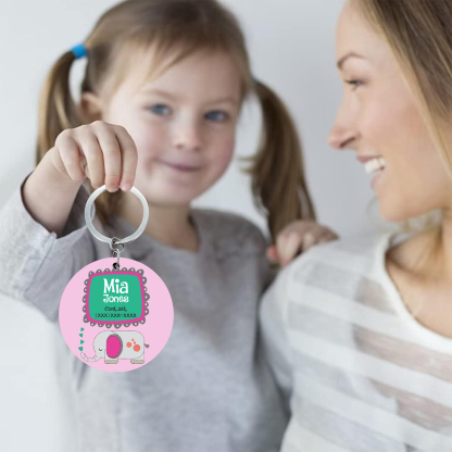 Customised Name and Phone Number Keychain Pink Elephant Back-to-School Gift for Kids-Jessemade AU