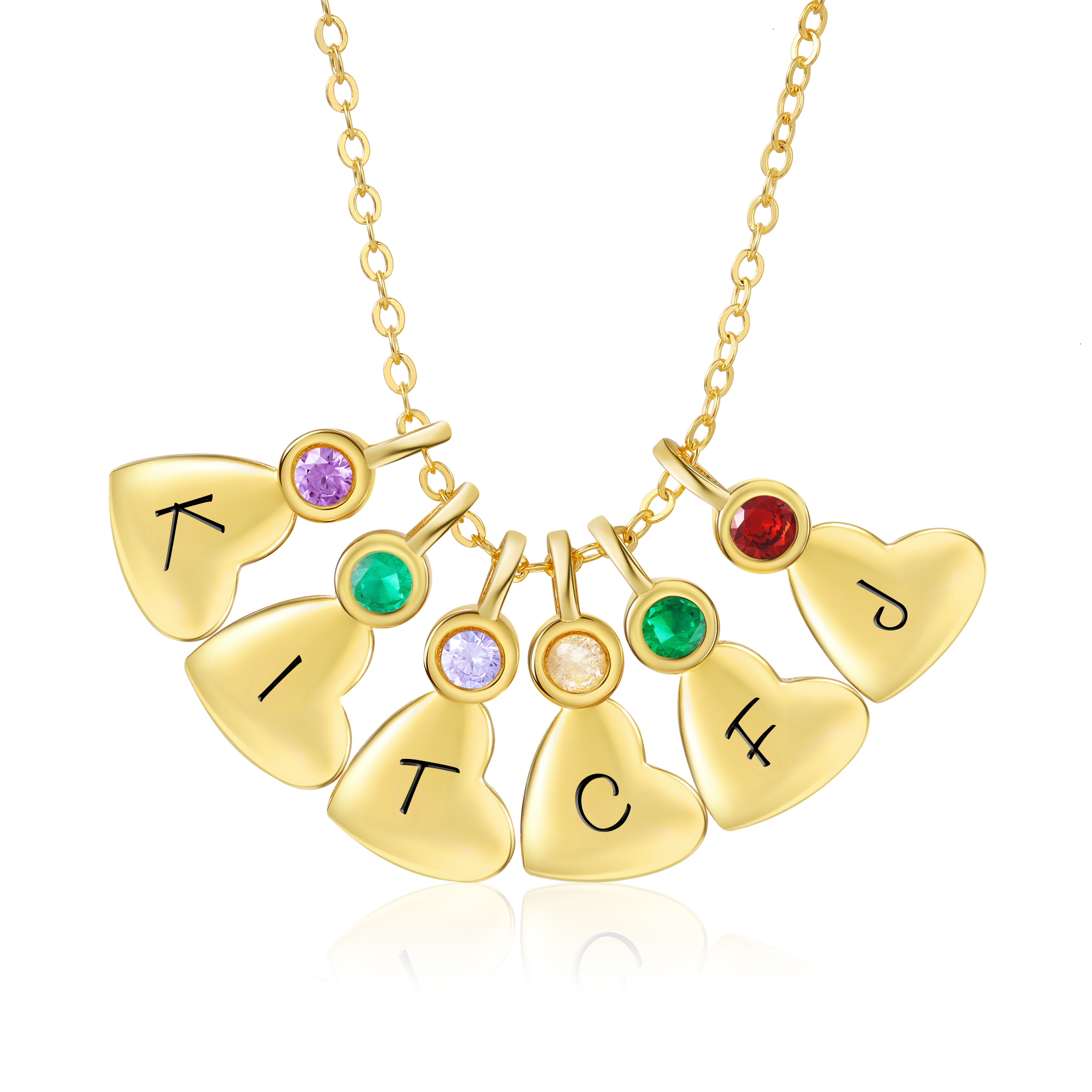 Personalised Heart Pendant Necklace Custom 6 Letters & 6 Birthstones Necklace Gifts for Her-Jessemade AU