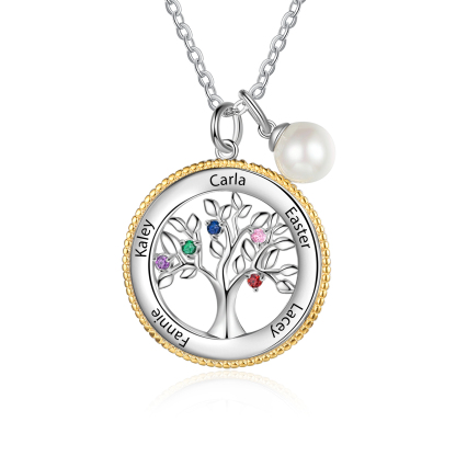 Personalised Family Tree Necklace With 5 Birthstones Engraved Names Necklace Gift For Women-Jessemade AU