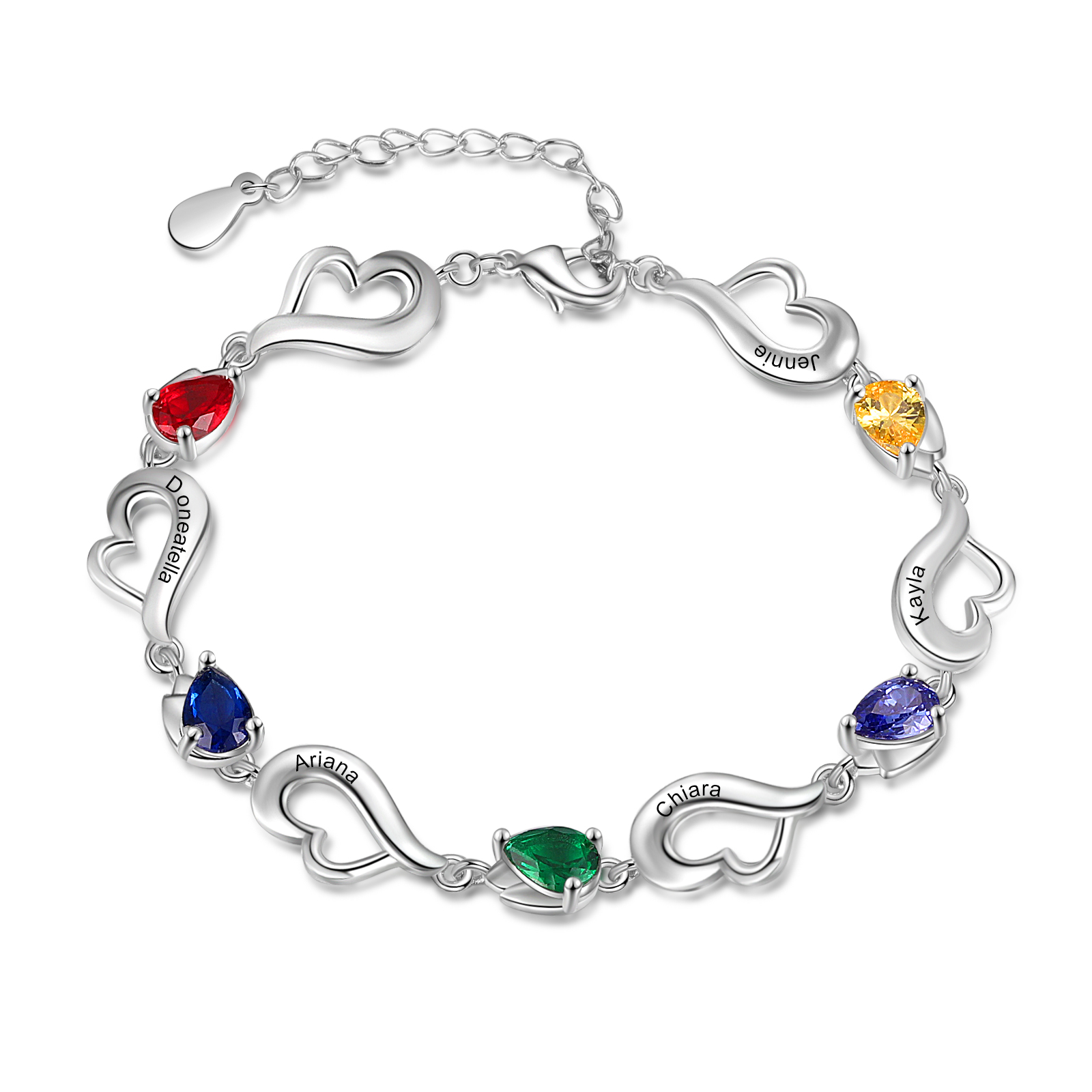 Personalised Heart Bracelet With 5 Birthstones Engraved Name Bracelet Gifts For Her-Jessemade AU