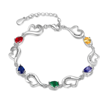 Personalised Heart Bracelet With 5 Birthstones Engraved Name Bracelet Gifts For Her-Jessemade AU