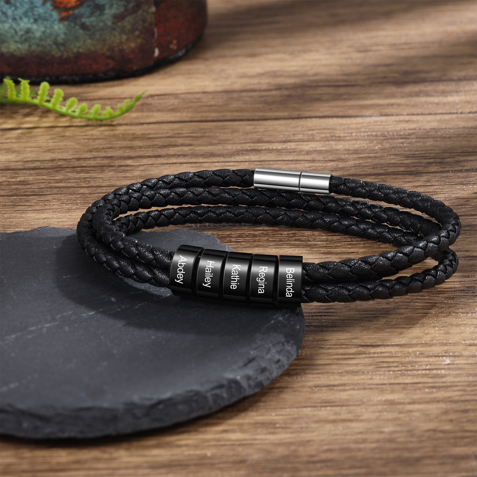Men Braided Leather Bracelets with 6 Beads Bracelet Gifts for Him-Jessemade AU