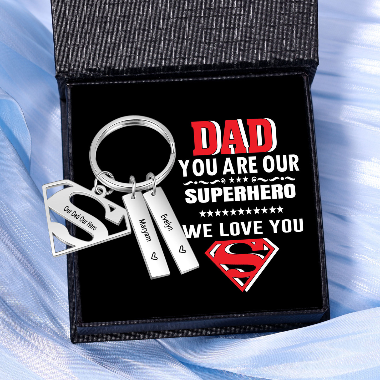 Custom Superhero Dad Sign Keychain Engrave 2 Names For Dad-Jessemade AU