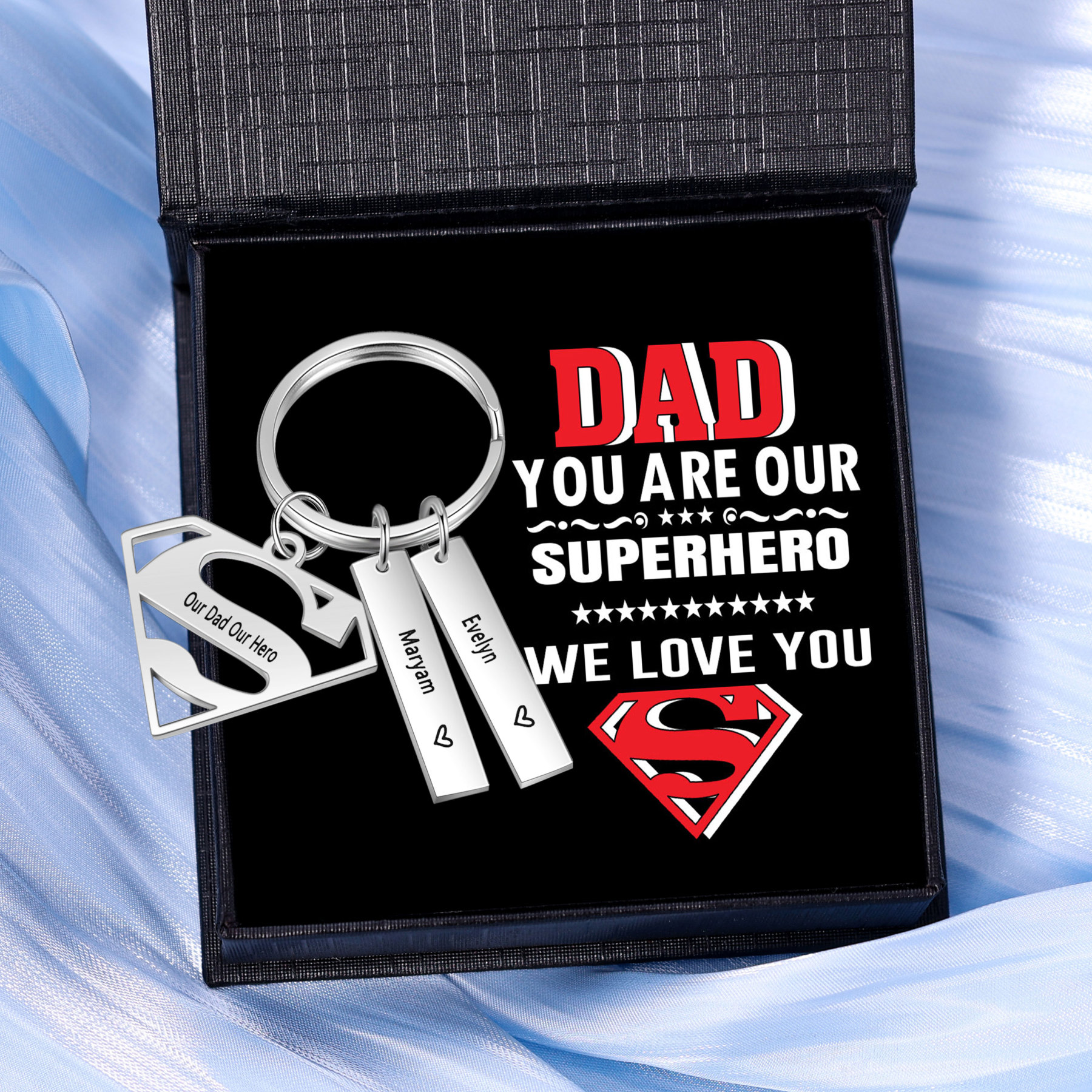 Custom Superhero Dad Sign Keychain Engrave 2 Names For Dad-Jessemade AU