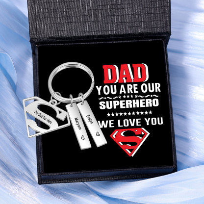 Custom Superhero Dad Sign Keychain Engrave 2 Names For Dad-Jessemade AU
