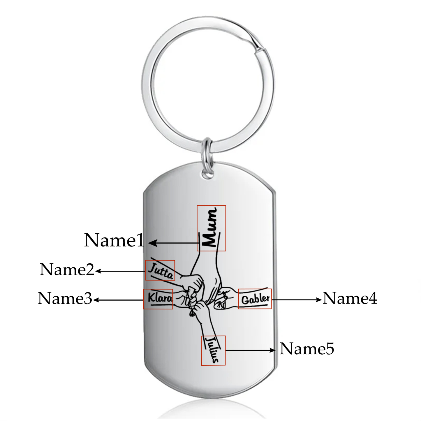 5 Names - Personalised Name Keychain Holding Hands Keychain Mother's Day Gifts For Grandma/Mother-Jessemade AU