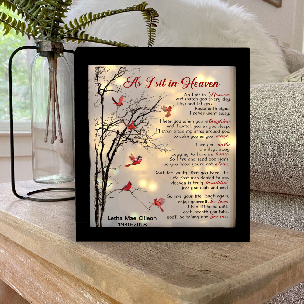 As I Sit In Heaven Cardinals Frame Personalised Lighted Shadow Box Memorial Gifts-Jessemade AU