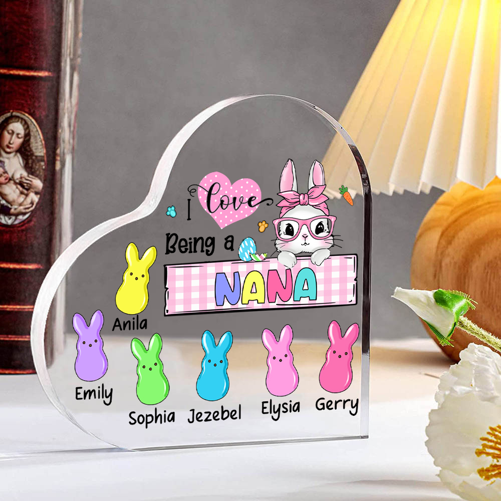 7 Names - Personalised Acrylic Heart Keepsake Custom Names Bunny Ornaments Gifts for Grandma/Mother-Jessemade AU