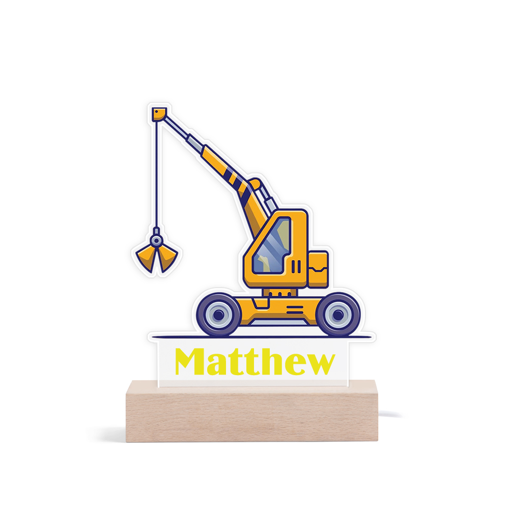 Crane Truck Personalised LED Night Light Custom Name Night Lamp Nursery Night Light Gifts For Baby Boys-Jessemade AU