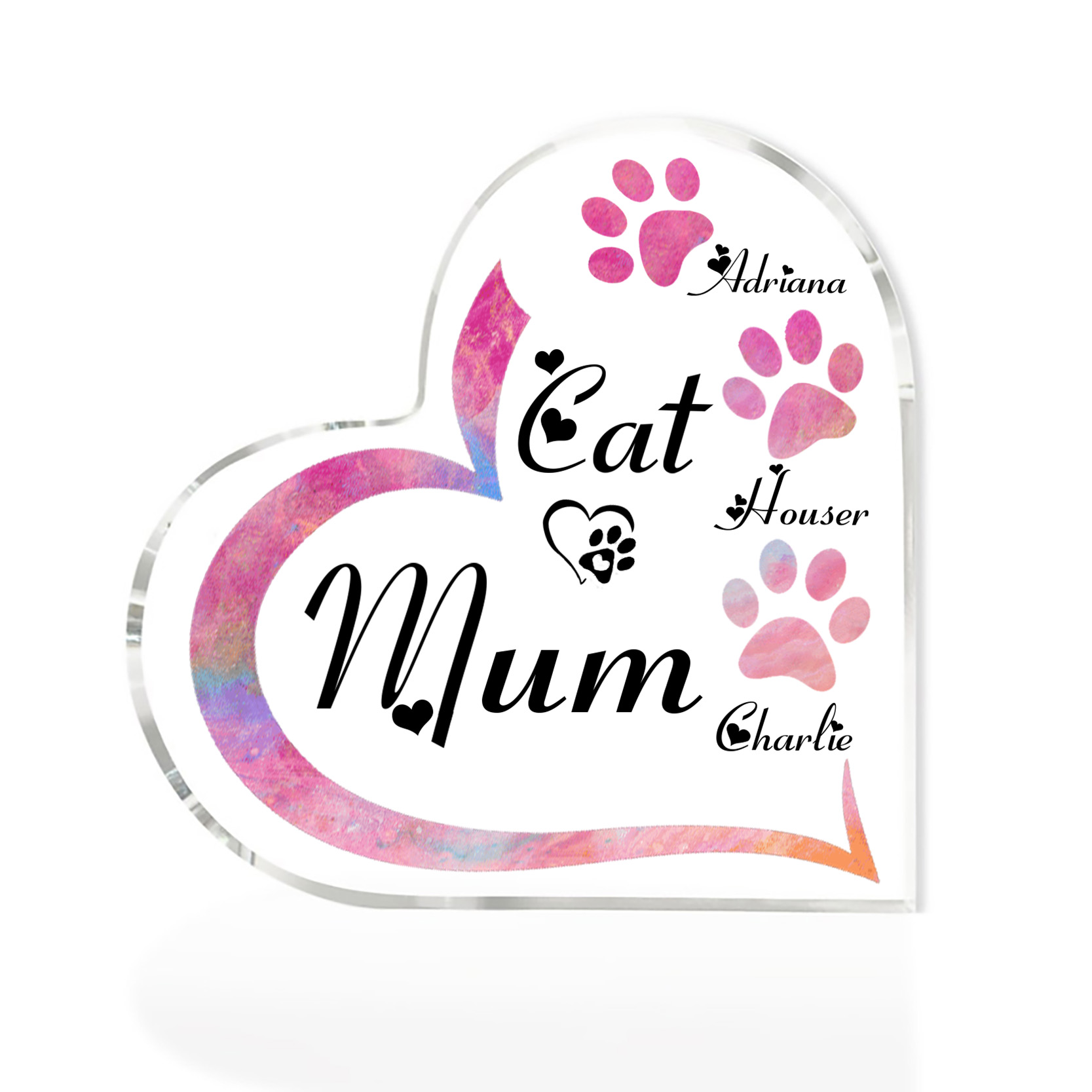 Personalised Acrylic Heart Keepsake Custom 3 Names Cat Footprints Ornaments Gifts for Mum-Jessemade AU