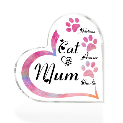 Personalised Acrylic Heart Keepsake Custom 3 Names Cat Footprints Ornaments Gifts for Mum-Jessemade AU