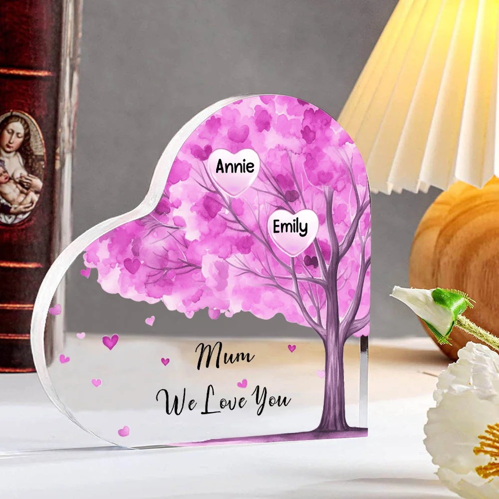 2 Names - Personalised Acrylic Heart Keepsake Custom Text Purple Tree Ornaments Gifts for Grandma/Mother-Jessemade AU
