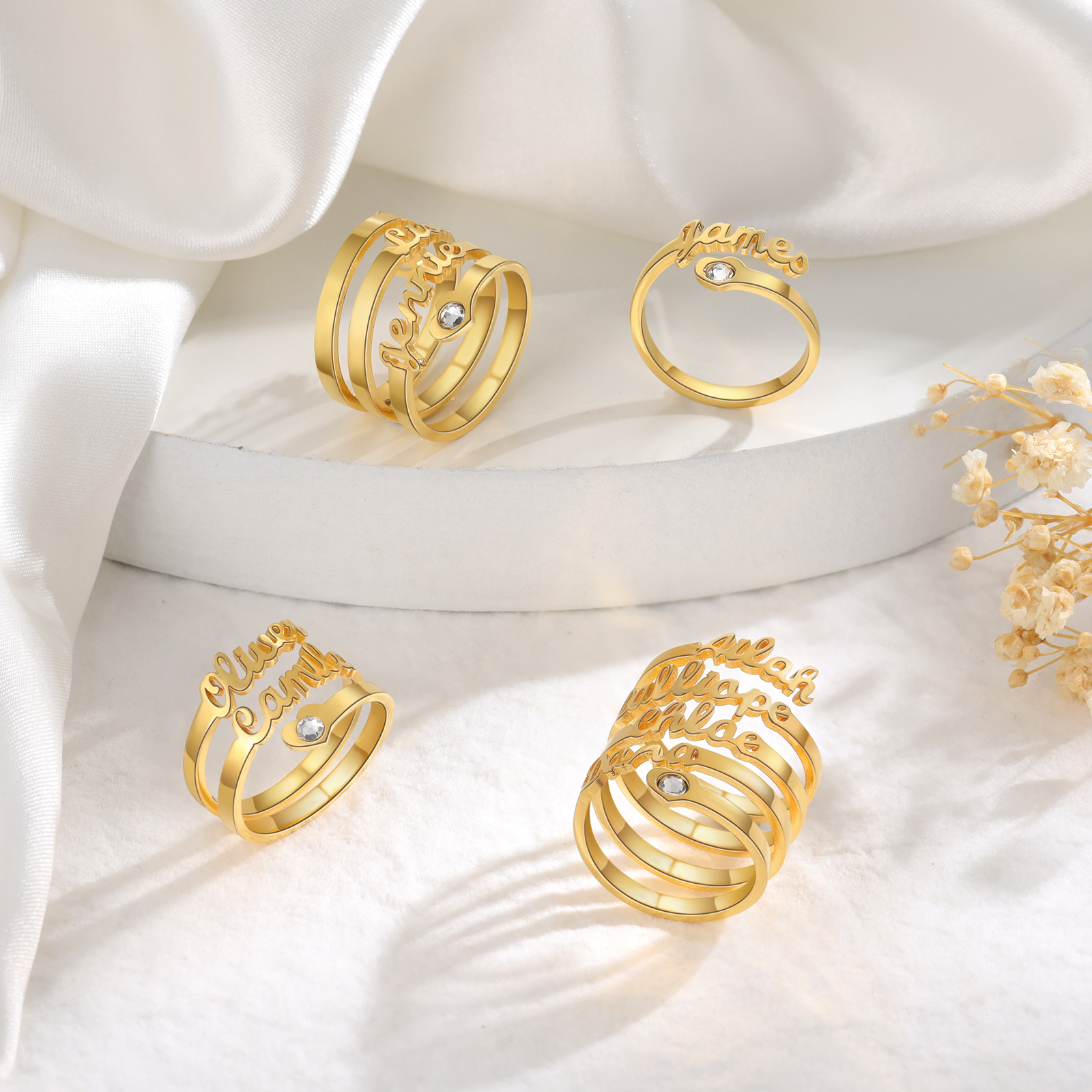 Personalised Heart Ring With Birthstone Custom 2 Names Ring Gifts For Her-Jessemade AU