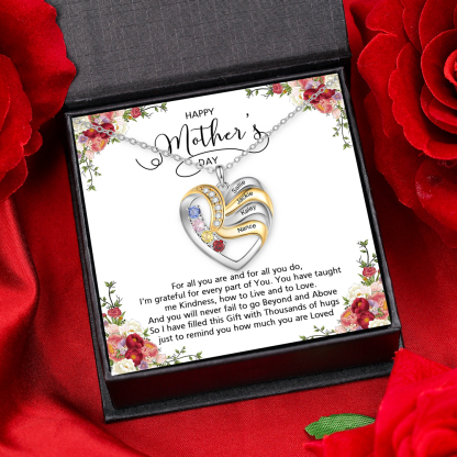 4 Names - Personalised Heart Necklace Custom Birthstones & Names Family Necklace Mother's Day Gifts-Jessemade AU