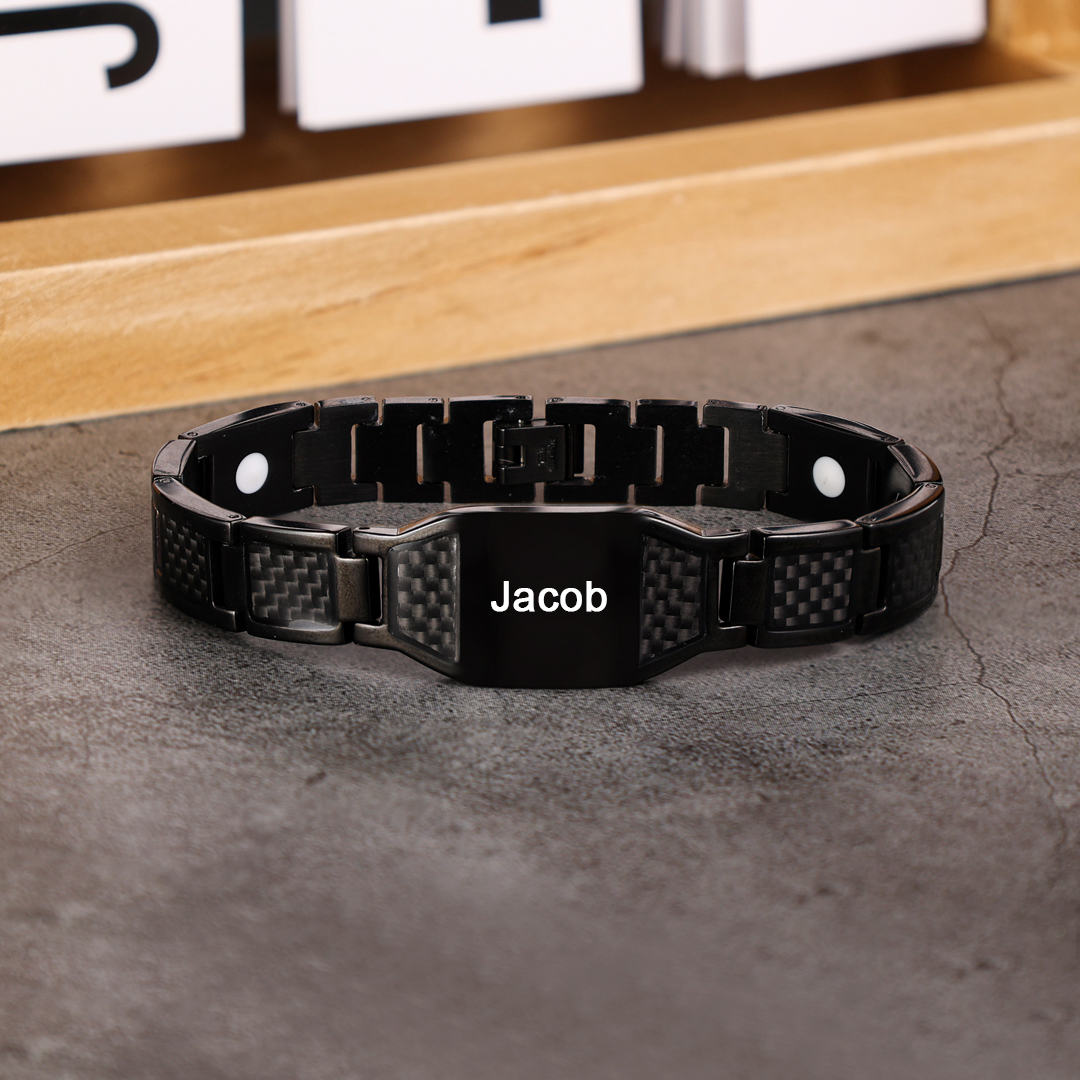 Personalised Carbon Fiber Energy Bracelet Custom Name Men's Bracelet Bangle Gifts For Him-Jessemade AU