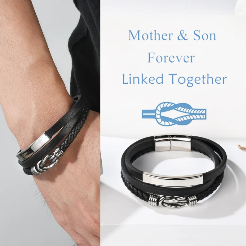 To My Son Infinity Knot Leather Bracelet "Forever Linked Together" Inspirational Gifts For Son-Jessemade AU