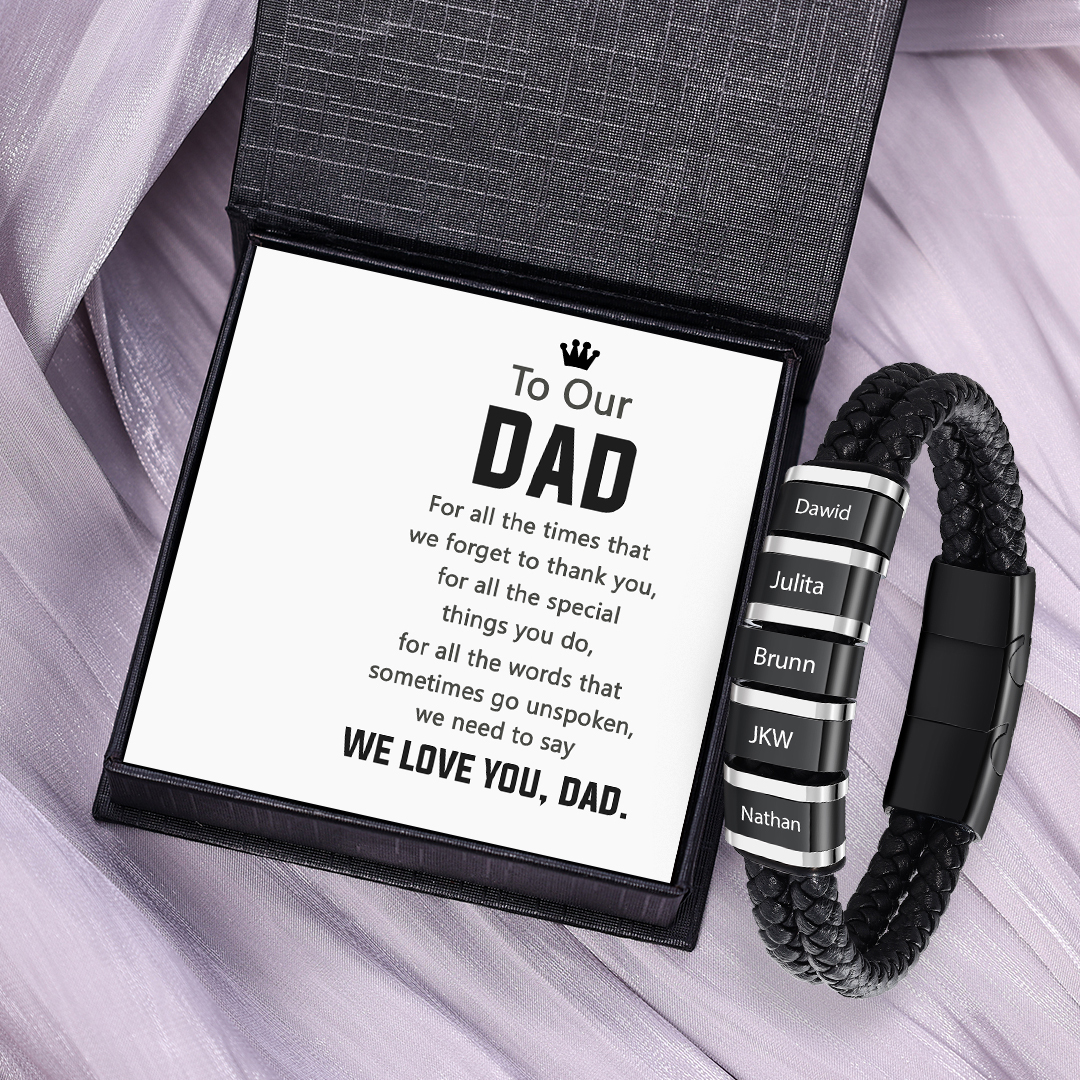 5 Names - Men's Leather Bracelet Custom Names Beaded Bracelet Adjustable Personalised Gift for Him-Jessemade AU