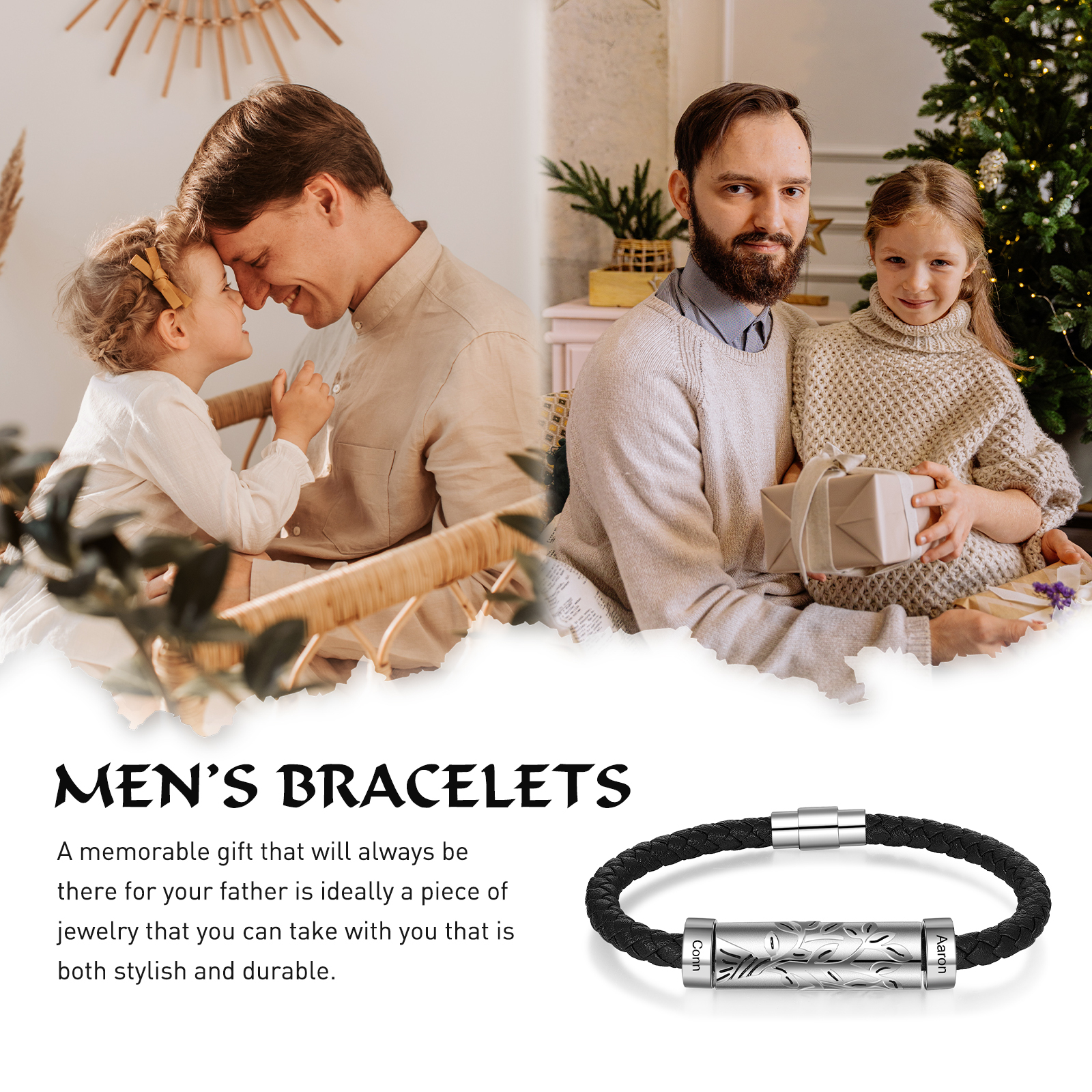 Personalised Men Leather Braided Bracelet Custom 2 Names Bracelet For Him-Jessemade AU