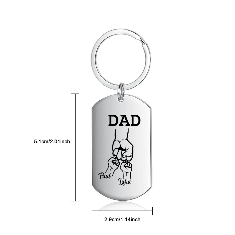 Personalised Dad Keyring Fist Bump Keychain Engrave 2 Names Father's Day Gifts-Jessemade AU