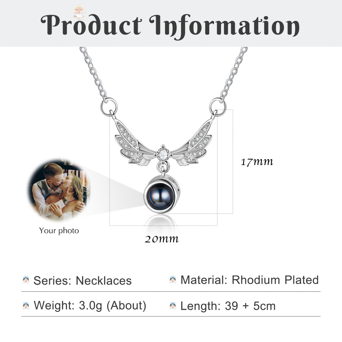 Personalised Wing Pendant Couple Necklace Set Custom Photo Projection Necklace Romantic Gifts For Him/Her-Jessemade AU