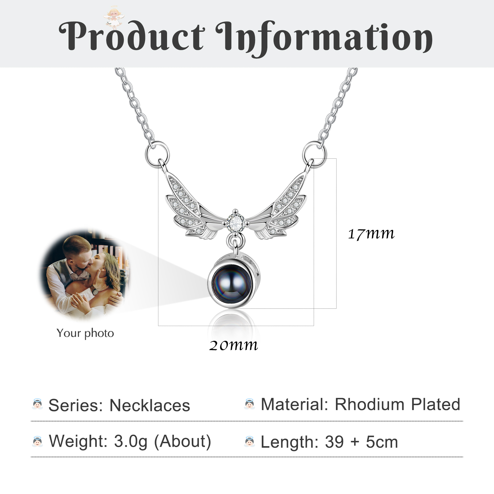 Personalised Wing Pendant Couple Necklace Set Custom Photo Projection Necklace Romantic Gifts For Him/Her-Jessemade AU