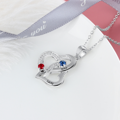 Personalised Heart Necklace With 2 Birthstones Engraved Names Necklace Gift For Women-Jessemade AU