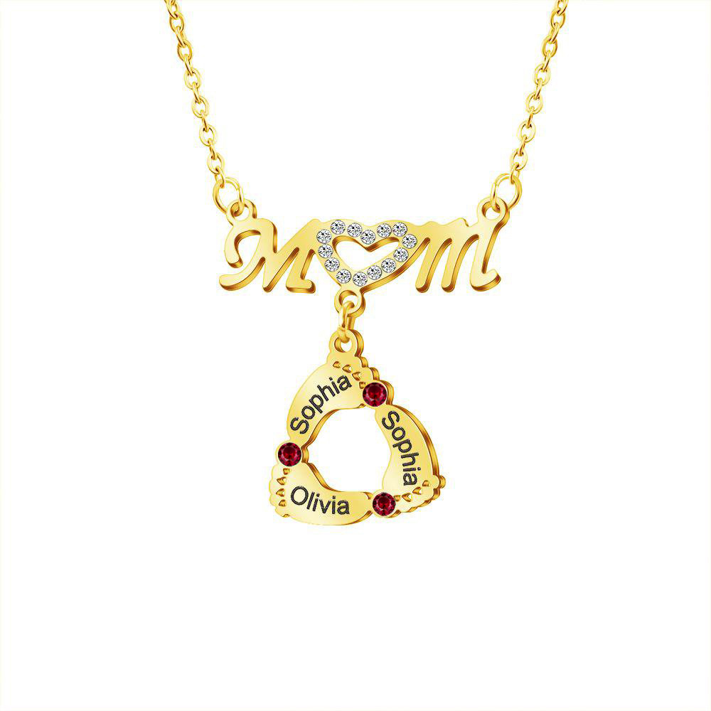 Mom Necklace Customised Baby Feet Necklace with Birthstones Engraving 3 Names Gifts for Her-Jessemade AU