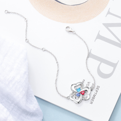 Personalised Heart Bracelet With 4 Birthstones Engraved Names Bracelet Gift For Women-Jessemade AU