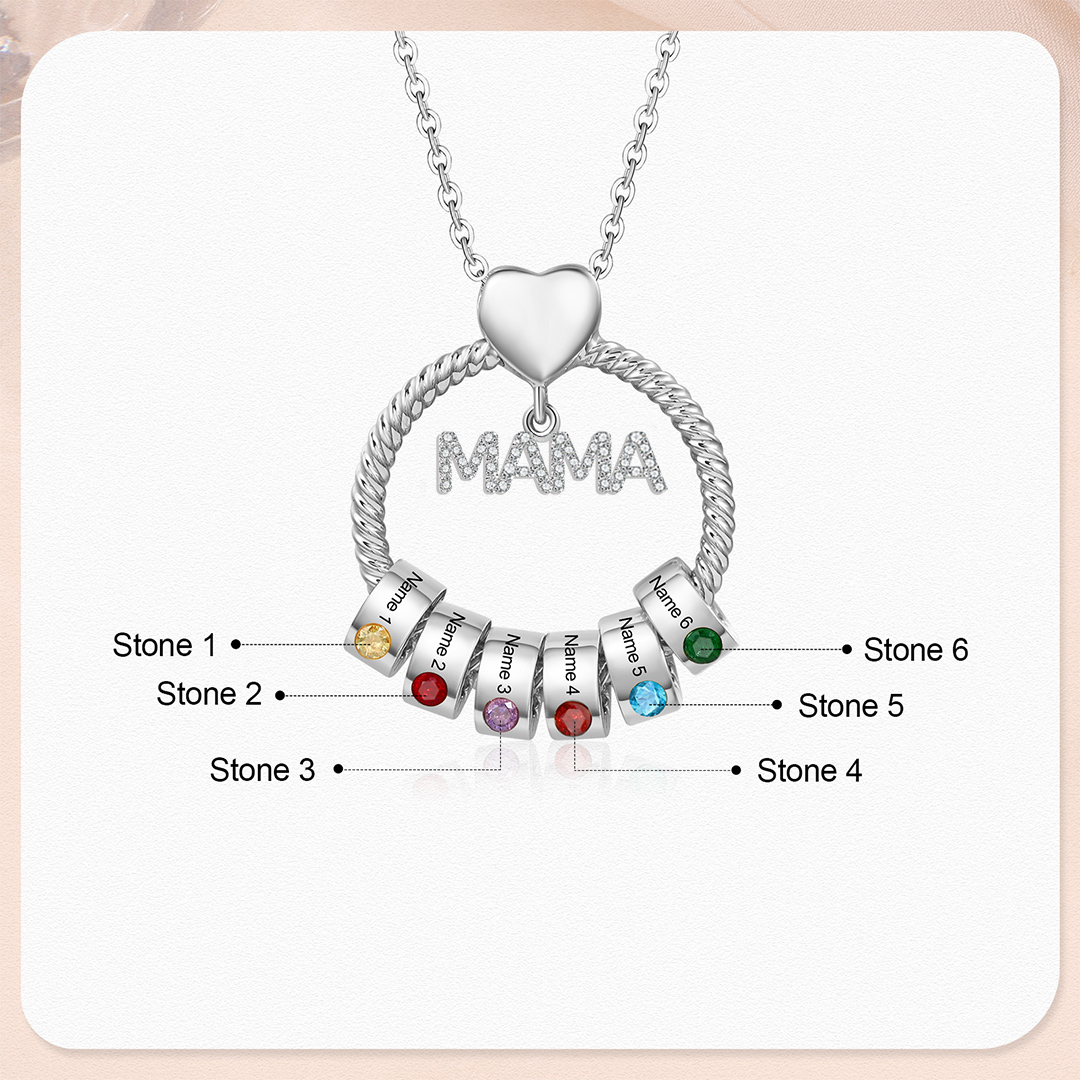6 Names - Personalised Mama Circle Pendant Necklace Custom Names & Birthstones Necklace Mother's Day Gifts-Jessemade AU