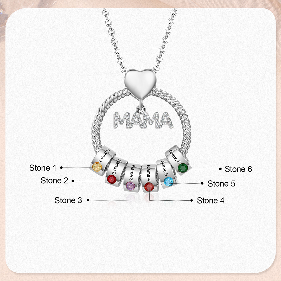 6 Names - Personalised Mama Circle Pendant Necklace Custom Names & Birthstones Necklace Mother's Day Gifts-Jessemade AU