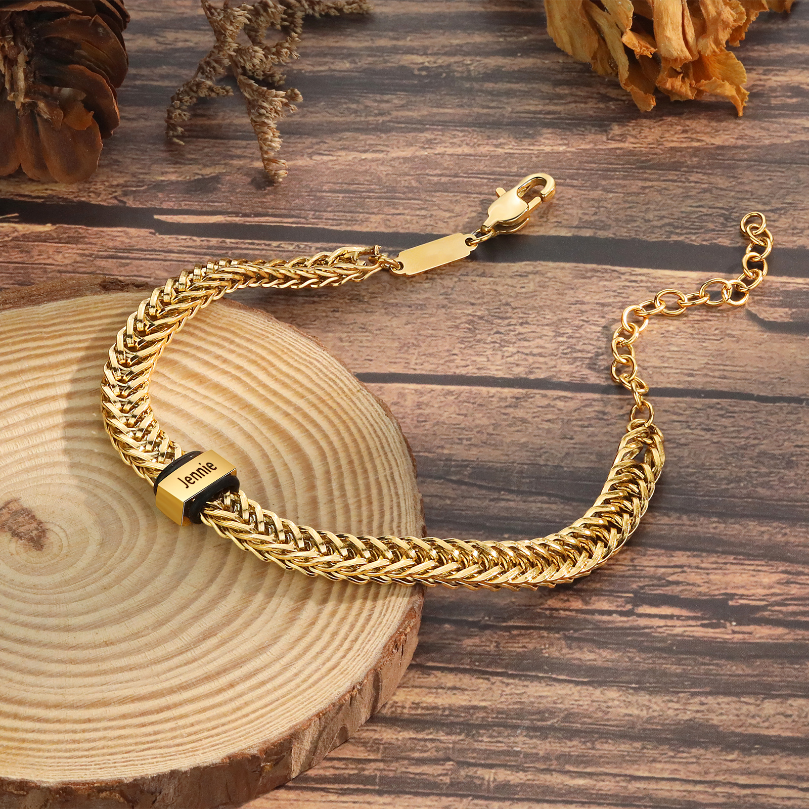 Personalised Men's Beaded Bracelet Custom 2 Names Adjustable Bracelets Stainless Steel Gifts for Him-Jessemade AU