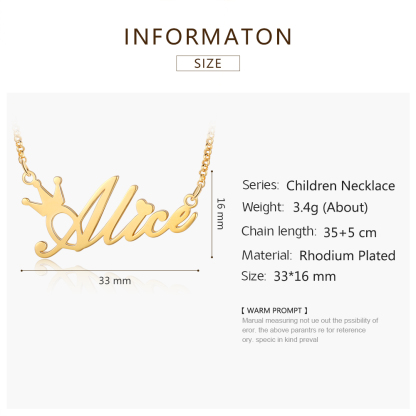 Personalised Crown Name Necklace Custom Name Classic Necklace for Kids-Jessemade AU